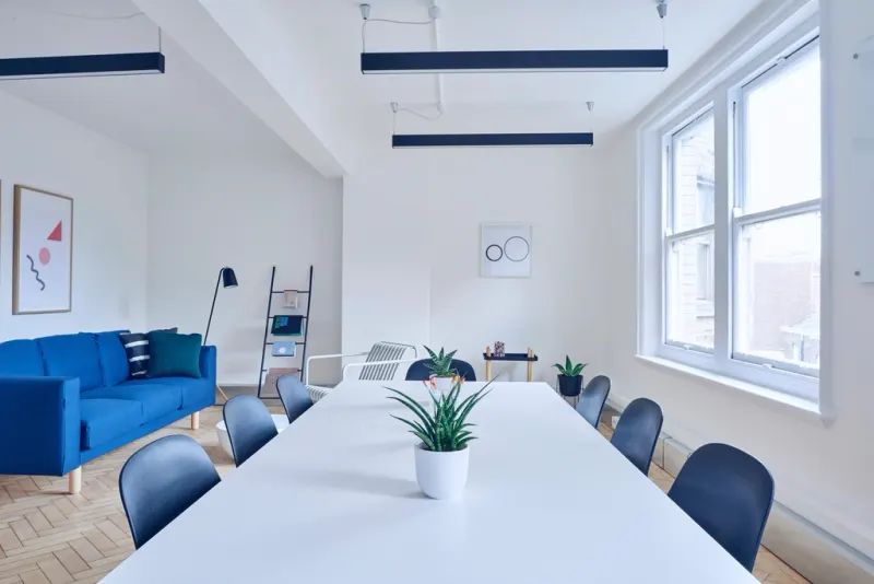 minimalist interior long white table